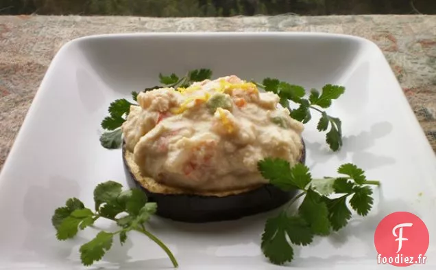 Tranches d'Aubergines Rôties à la Sauce Crémeuse aux Crevettes