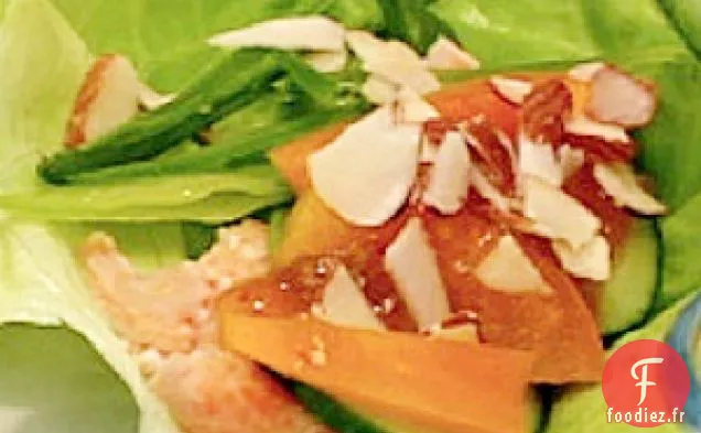 Wraps de Laitue de Saumon Pochée Légère avec trempette à l'Abricot