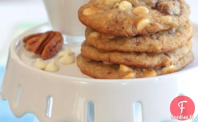 Biscuits aux Noix de Pécan Grillées à la Banane, au Chocolat Blanc et à la Cannelle