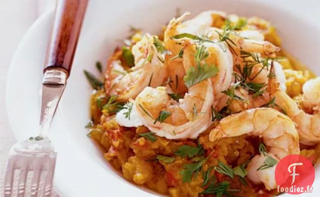 Courge dorée aux crevettes sautées