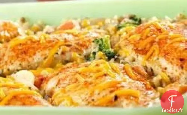 Casserole de Poulet, Riz Assaisonné et Légumes