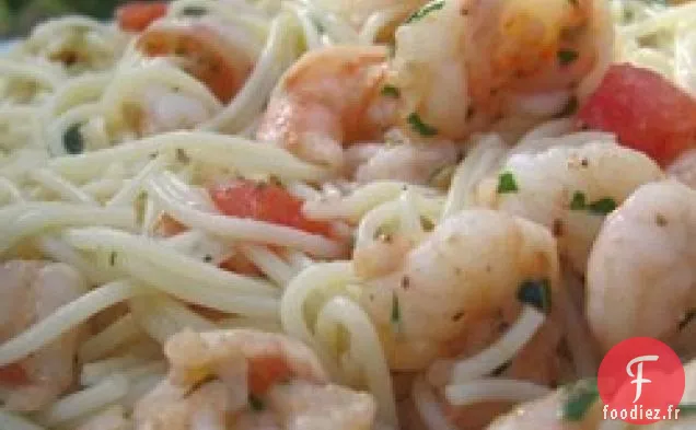 Crevettes à l'Ail Citronné avec Pâtes