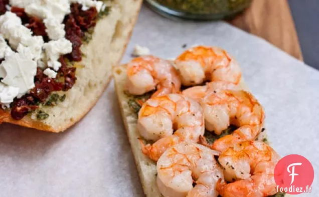 Panini aux Crevettes Grecques au Pesto, Feta et Tomates séchées au soleil