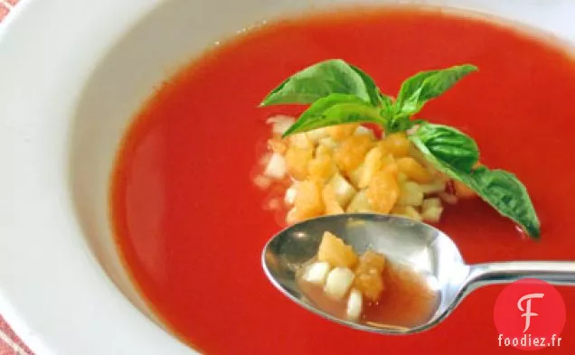 Soupe Froide de Tomates au Concombre et au Cantaloup