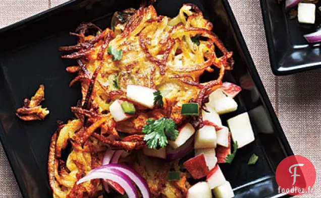 Latkes de Courge Musquée au Curry et Pommes de Terre avec Salsa aux Pommes