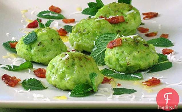 Gnudi aux Pois (ou Gnocchis) au Bacon et à la Menthe