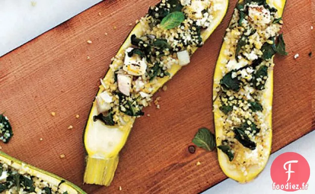Courgettes Grillées à la Planche avec Couscous, Épinards et farce à la Feta