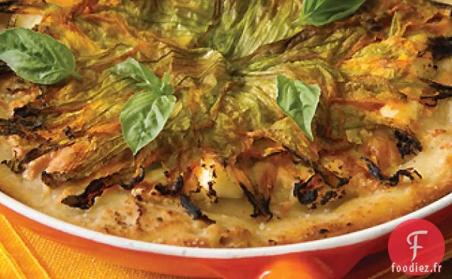 Pizza aux fleurs de Courge dans une poêle