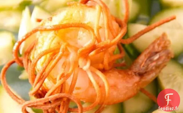 Crevettes Frites Enveloppées d'Udon