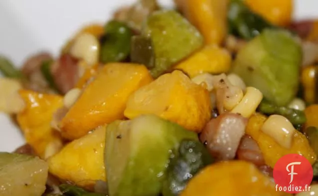 Succotash Avec Courge Bébé, Fèves, Maïs Sucré Et Pancetta