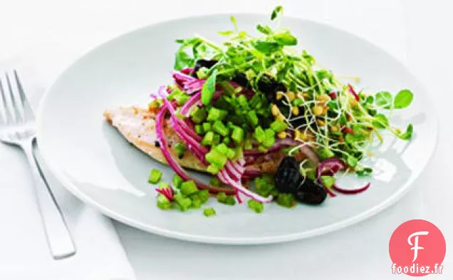 Paillard de Poulet aux Olives Noires et Salade de Pousses