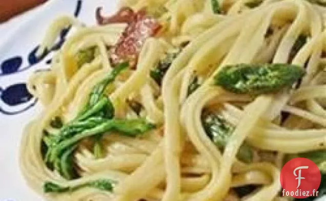 Linguine aux Asperges, Bacon et Roquette