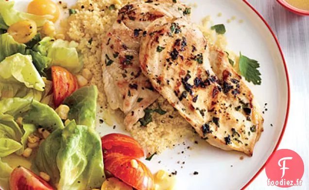 Poulet au Citron et au Persil avec Salade de Maïs et de Tomates