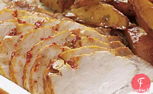 Rôti De Porc Avec Pâte De Poivron Rouge Et Pommes De Terre Rôties