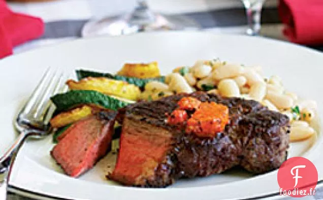 Steak De Strip-Tease De New York Au Beurre De Chorizo Au Poivron