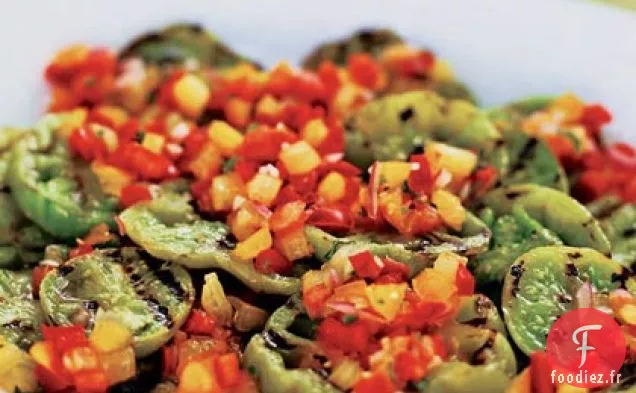 Tomates Vertes Grillées avec Salsa Tomate-Basilic Rouge et Jaune