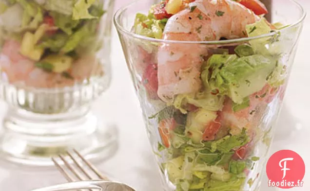 Salade de Crevettes Sucrées et Épicées à l'Avocat avec Vinaigrette à la Mangue