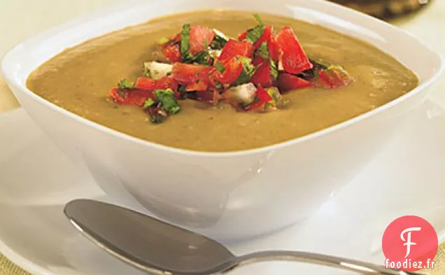 Soupe Tomatillo-Avocat Réfrigérée avec Salsa de Tomates