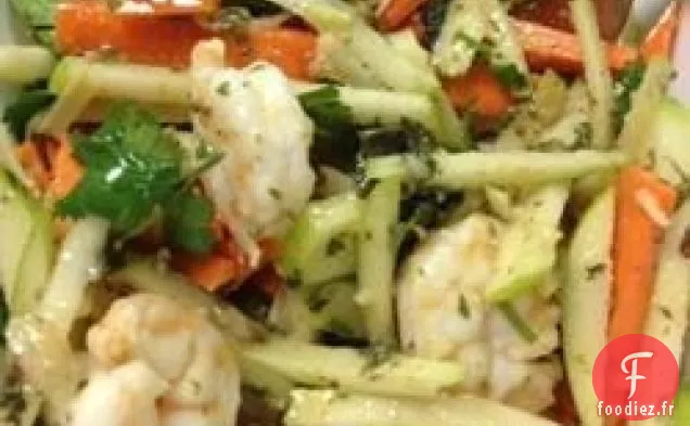 Salade de Pommes Vertes, Jicama et Crevettes avec Vinaigrette à la Menthe, à la Citronnelle et à la Dijon
