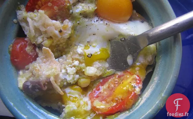 Chilaquiles Aux Légumes D'Été, Ricotta, Salsa Verte Et Œuf