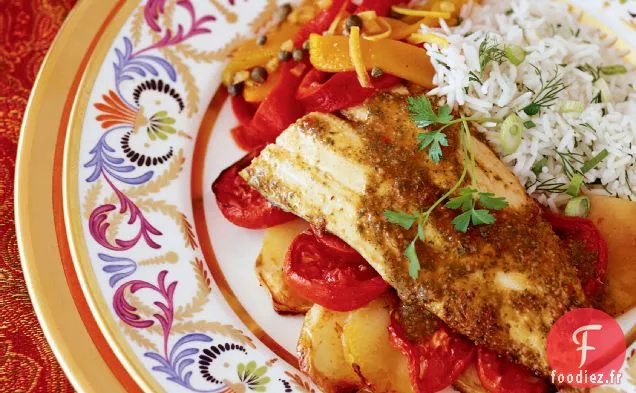 Poisson Rôti à la Charmoula, Tomates et Pommes de Terre