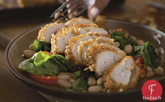 Poulet au Parmesan Italien avec Salade d'Épinards Toscans