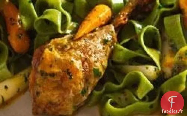 Tambours de Poulet au Citron et au Persil Rôtis et Carottes avec Fettuccine