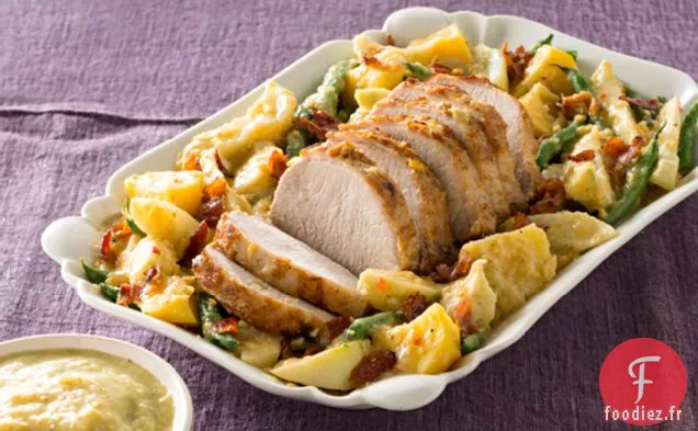 Porc en Taupe Verte avec Pommes de Terre, Chayotes et Haricots Verts