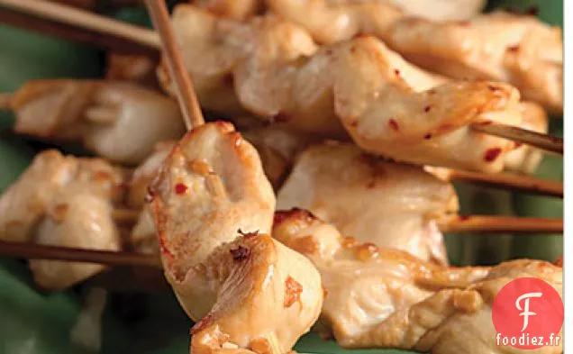 Poulet en Brochettes avec Trempette Épicée aux Arachides