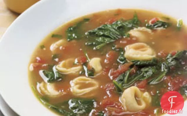 Tortellini à l'Ail, Soupe aux Épinards et aux Tomates