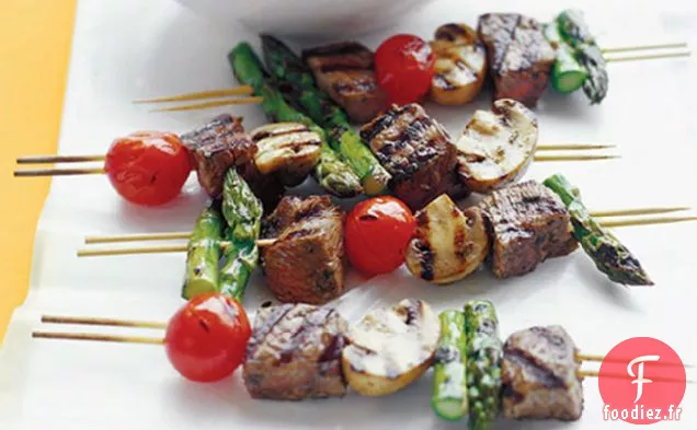 Brochettes de Légumes et de Bœuf Grésillantes