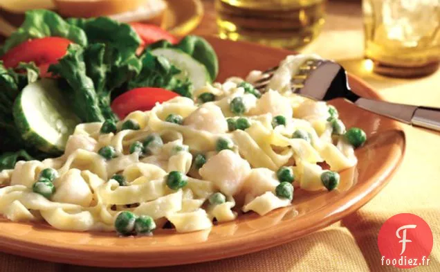 Fettuccine Alfredo aux Pétoncles et Petits Pois