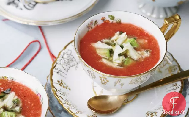 Gaspacho Épicé à la Tomate et à la Pastèque au Crabe