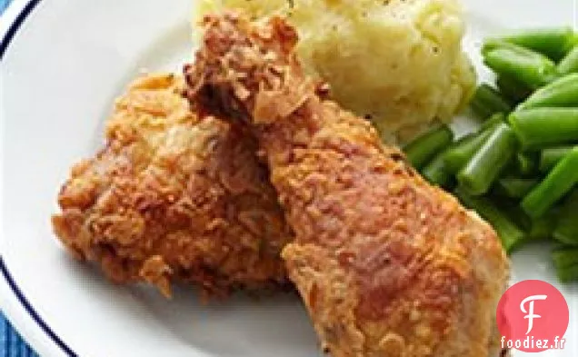 Poulet Frit à la Mode du Sud avec Purée de Pommes de Terre à l'Ail