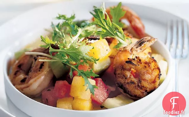 Salade de Pastèque aux Crevettes Grillées
