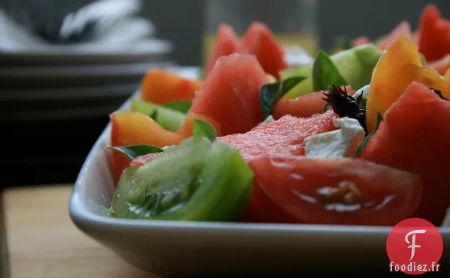 Salade De Pastèque, Tomate Et Fromage De Chèvre Avec Vina À La Truffe Au Citron