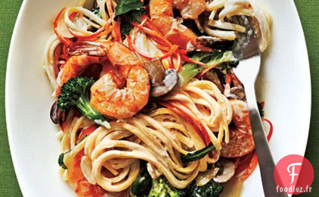 Linguine Crémeuse aux Crevettes et Légumes