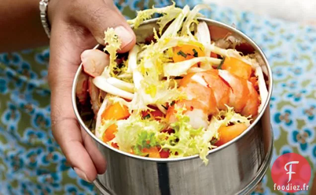 Salade de Crevettes Pochées, Melon et Frisée
