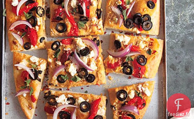 Pizza au Poivron Rouge Rôti, à la Feta et au Houmous