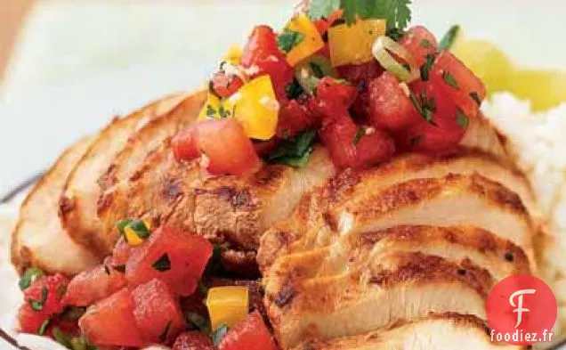 Poulet au Sésame et au Chili avec Salsa de Pastèque au Gingembre