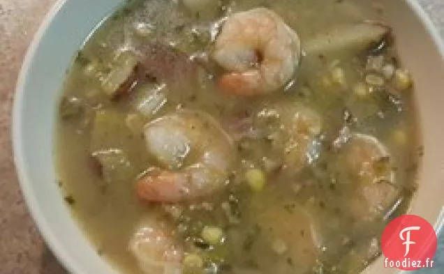 Soupe de Poireaux et Pommes de Terre aux Crevettes et au Maïs