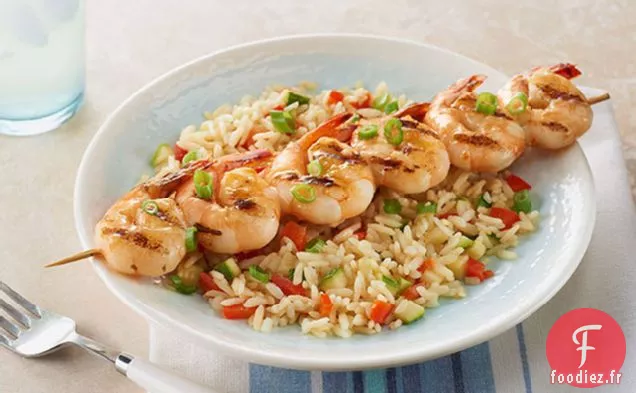 Brochettes de Crevettes Tout-en-Un avec Riz grillé