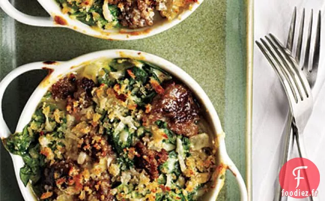 Gratin de Saucisses aux Épinards à l'Ail