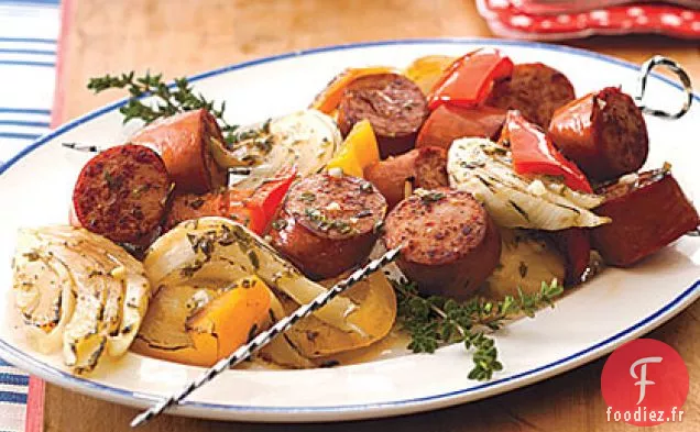 Brochettes de Kielbasa à la Dinde aux Poivrons et au Fenouil