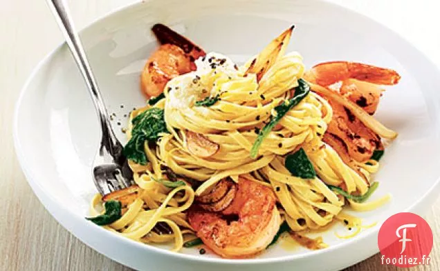 Linguine aux Crevettes à la Ricotta, au Fenouil et aux Épinards
