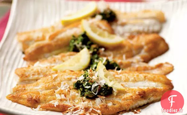 Plie avec Garniture Coriandre-Curry et Noix de Coco Grillée