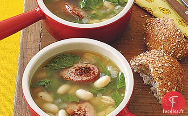 Soupe de Haricots Blancs, Saucisses et Épinards