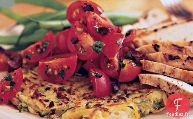 Crêpes à la Poêle Pommes de Terre-Courgettes avec Salade de Tomates Cerises