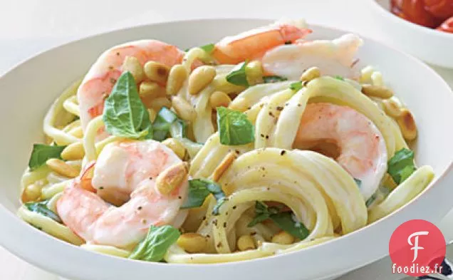 Spaghettis aux Crevettes et aux Pignons de Pin