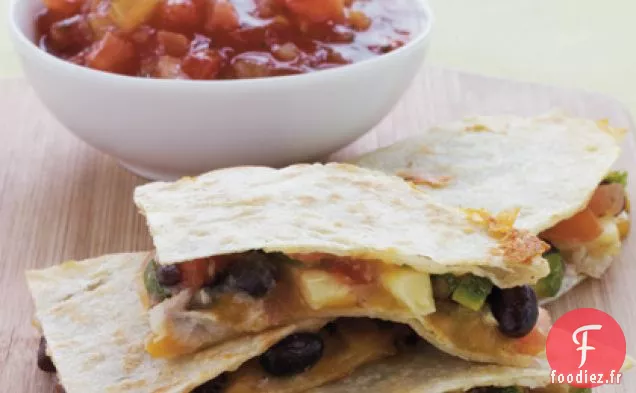 Quesadillas de Courgettes, Maïs, Haricots Noirs et Fromage Blanc